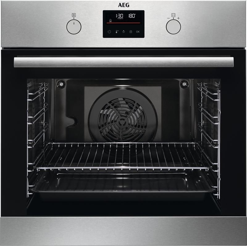 Aeg BPS355061M SteamBake Pyrolytic Single Oven, Stainless fascia, Multifunction oven with rotary controls