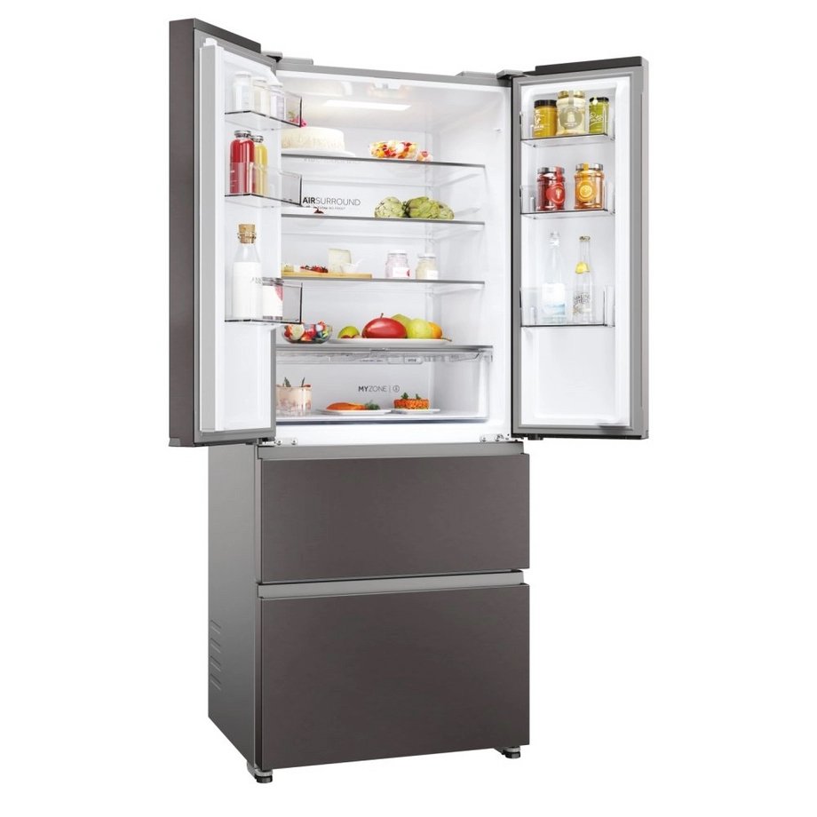 Haier HFR3718ENMD 70cm 60/40 Total No Frost French Style Fridge Freezer - Dark Inox