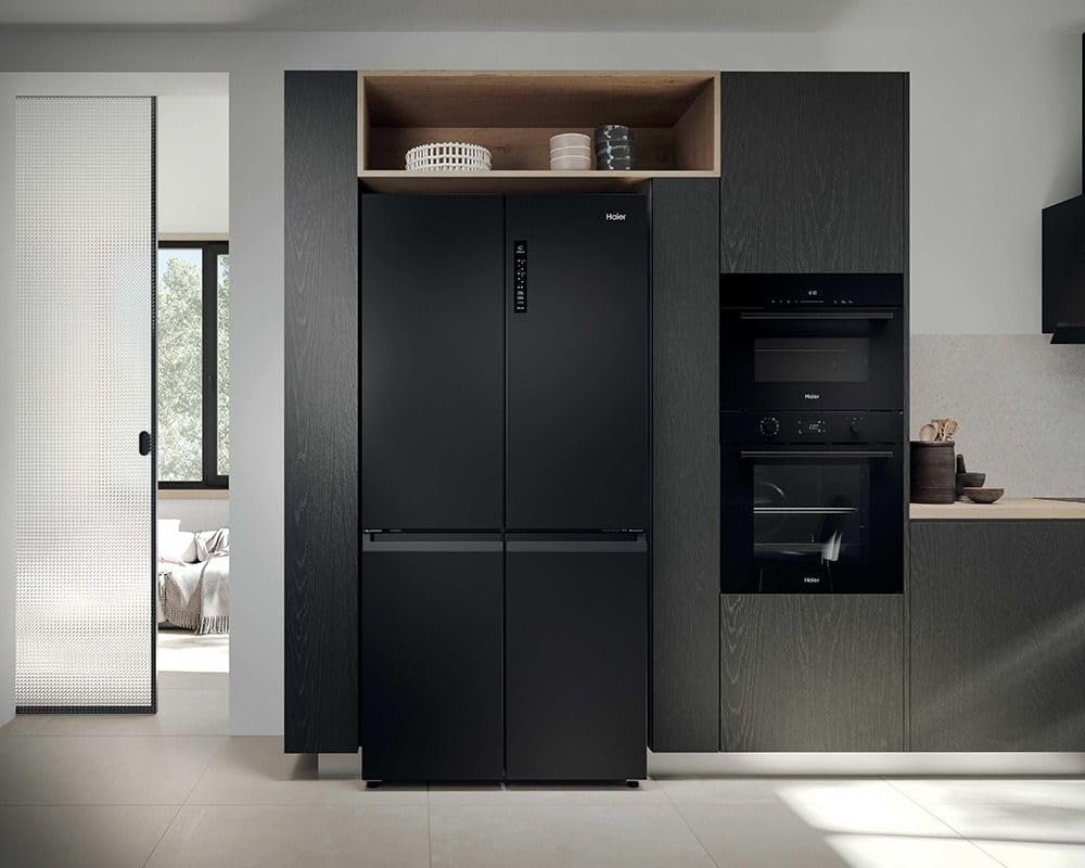 Haier HCR39F19ENPT 90cm Cube American Fridge Freezer Slate Black