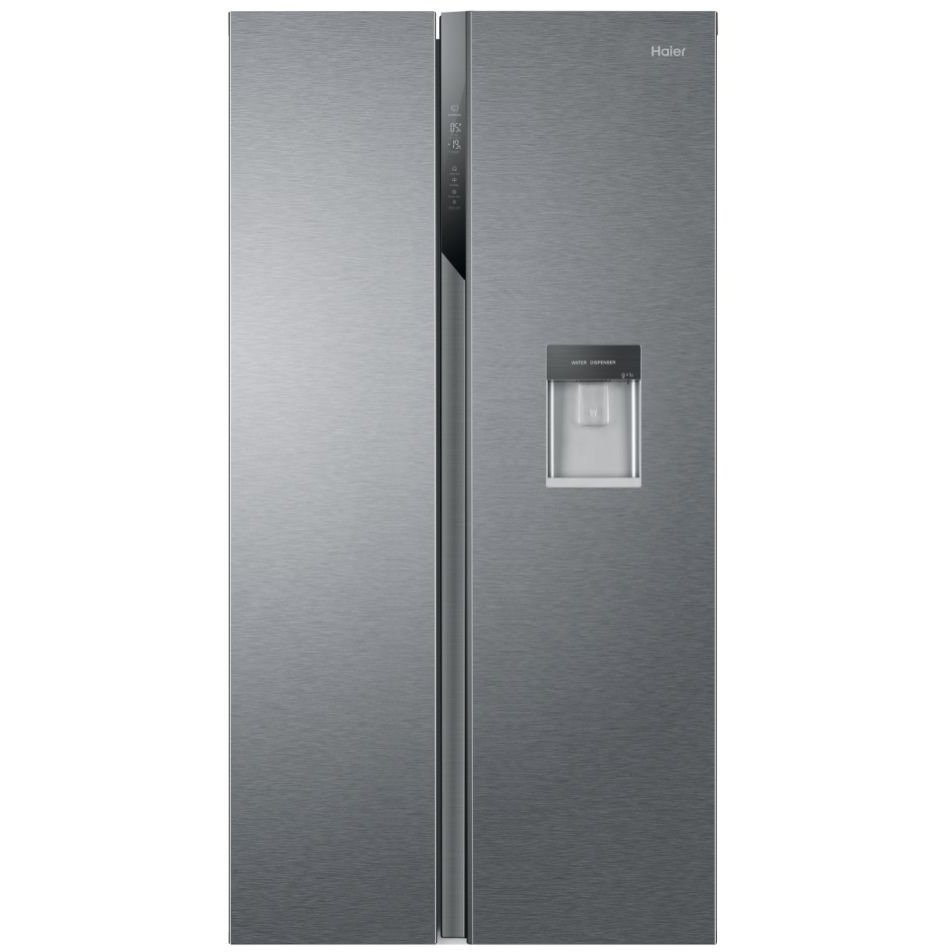 Haier HSR3918EWPG 90 CM, Side By Side American style Fridge Freezer, Water Through Door, Platinum Inox