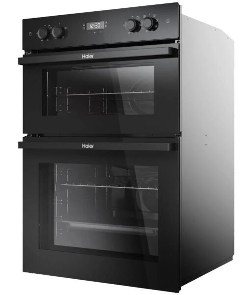 Haier HWO9M2M5B 90cm BI Double, multi main, static top, cata& steam, soft close, black glass & SS tr