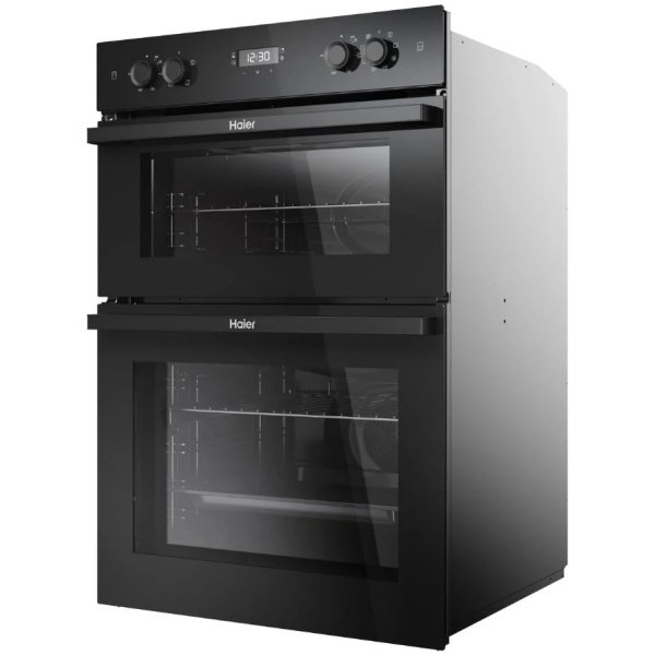 Haier HWO9M2M5B 90cm BI Double, multi main, static top, cata& steam, soft close, black glass & SS tr